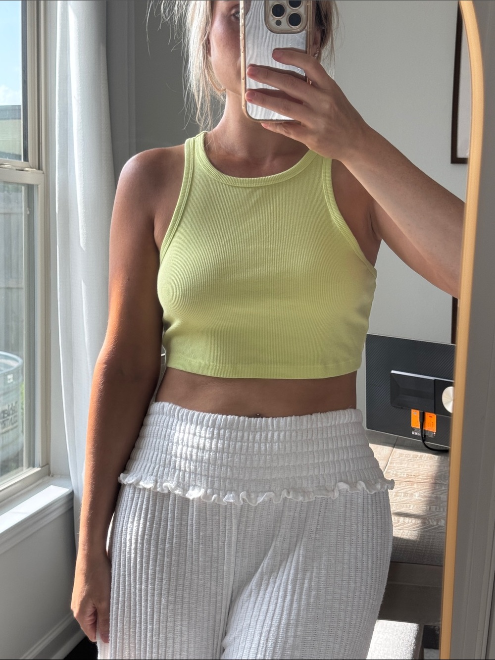 Lemon Lime Ribbed Racerback Crop Tank Top - Picture 2 of 7